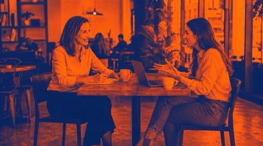 A 1st Big Hire coaching session in a cafe
